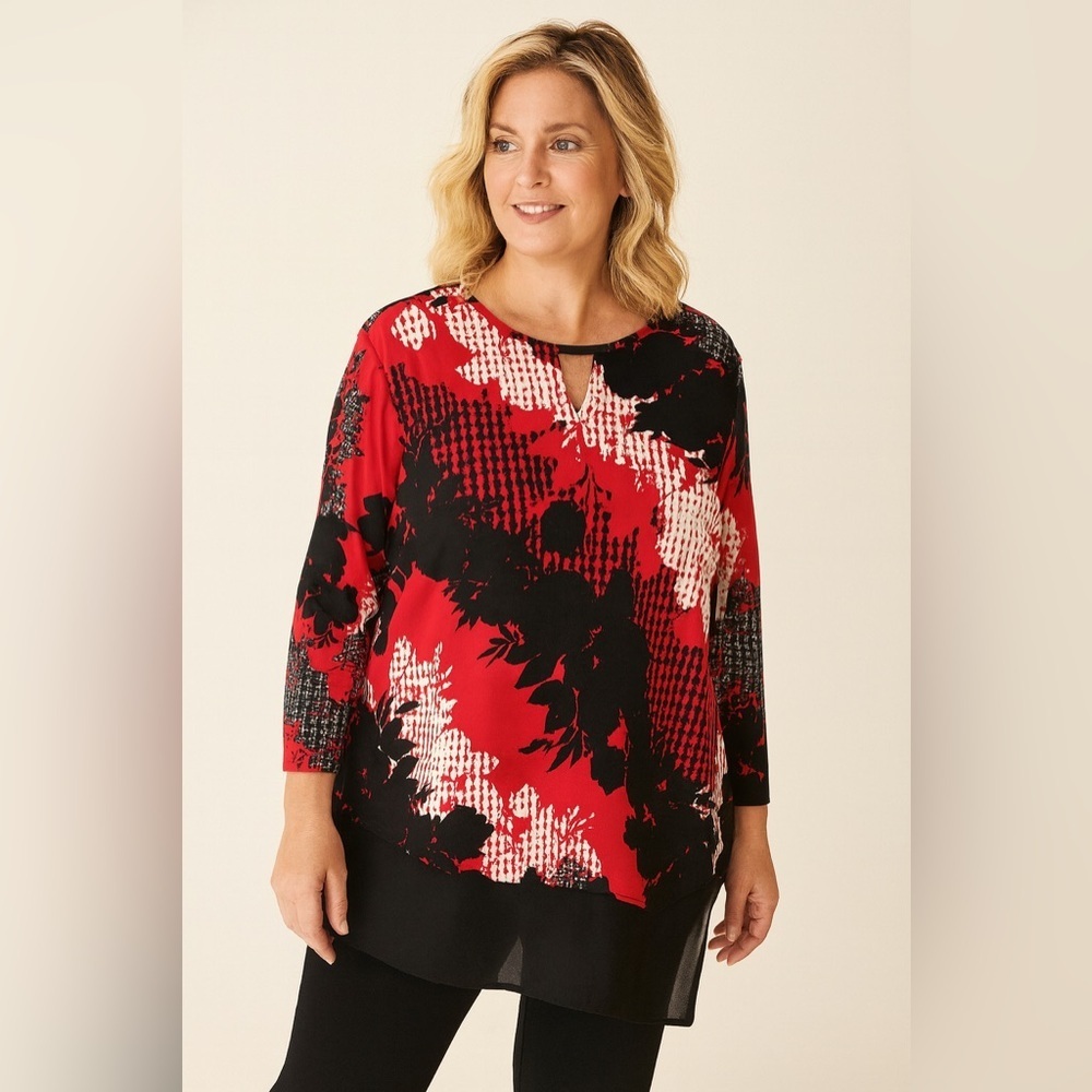 Ruby Rd. Red and Black Patterned Blouse